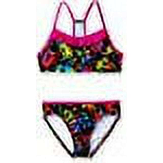 Speedo Girl's Sporty Splice Tankini 2 Piece Swimsuit (12, Pink/Pineapple)
