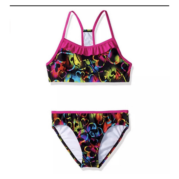 Speedo Girls Black / Pink Heart 2 Piece Swimsuit size 16