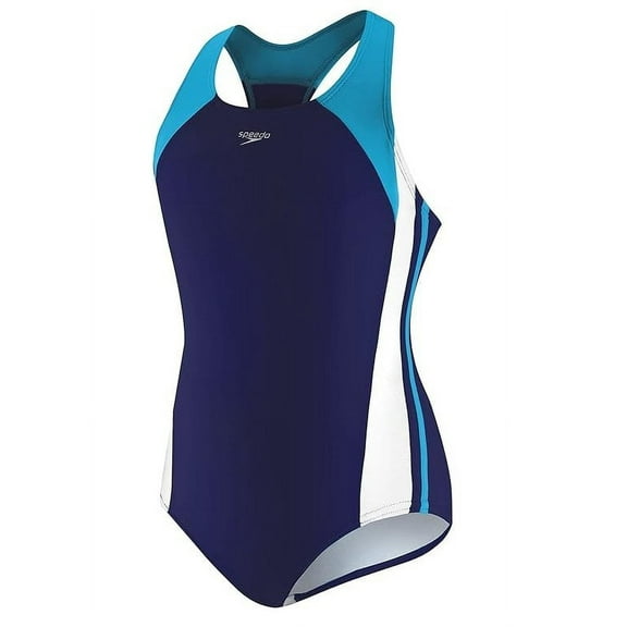 Speedo Girls' Solid Infinity Splice One Piece (7yrs-16yrs) - Deep Water - 14