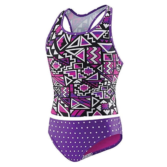 Speedo Girls 2-Piece Swimsuit Tankini Purple Geo 5, Purple Geo