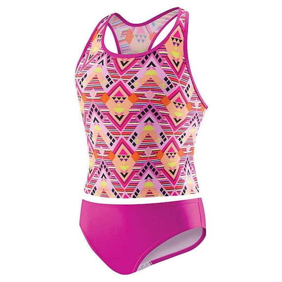 Speedo Girls Diamond Geo Racerback Tankini Pink Size 14
