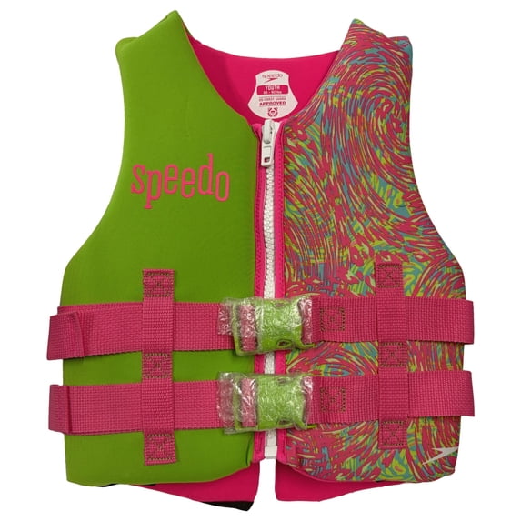 Speedo Girls Youth Pink & Green Neoprene PFD Life Jacket Swim Vest 50-90 Pounds