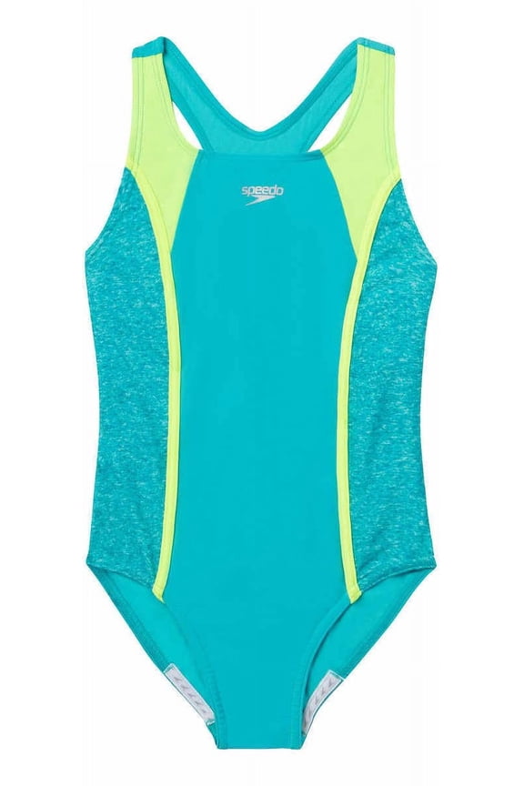 Girls Racerback Sport Splice One Piece Swimsuit (US, Alpha, Small, Regular, Turkish Sea Blue/Neon Light Green)