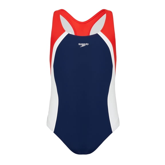 Speedo Girls Solid Spilced Colorblock One Piece, Sizes XXS-XL