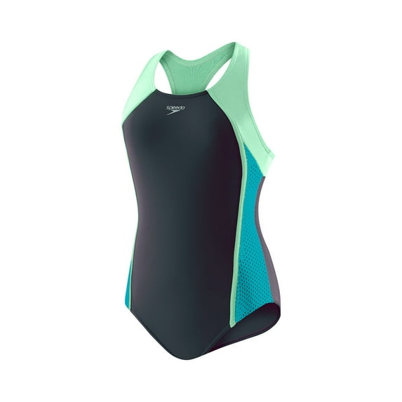 Speedo Girl's Swimsuit One Piece Mesh Splice Thick Strap