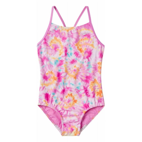 Speedo Girls Thin Strap One Piece Swimsuit (as1, Alpha, s, Regular, Watercolor Pink)