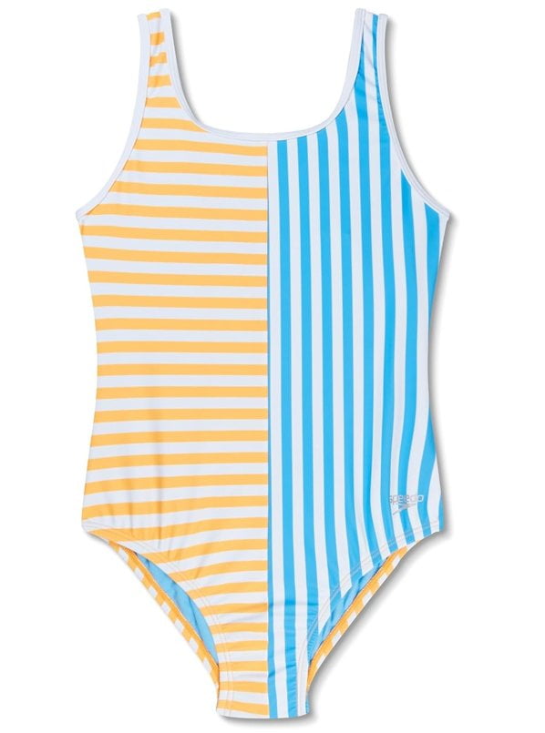 Speedo Girls Thin Straps One Piece Swimsuit Striped, Size 14
