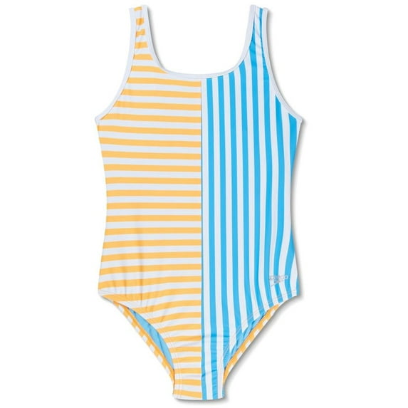 Speedo Girls Thin Straps One Piece Swimsuit Striped, Size 14
