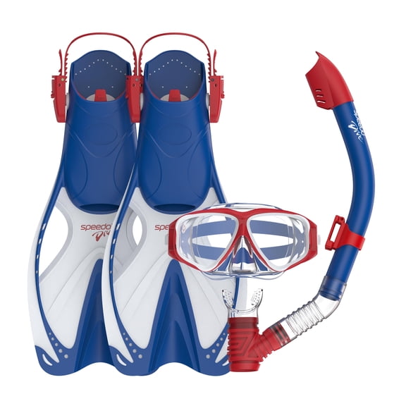 Speedo Junior Riptide Mask, Snorkel and Fin Set with Anti‑Fog and UV Protection, Large/Extra Large, Ages 6–12