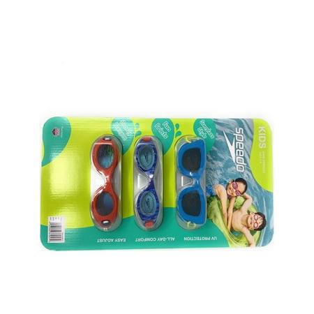 Speedo Unisex Kids Swim Goggles, UV Protection, All-Day Comfort, Easy Adjust, 3 Pack, Ages 3-8