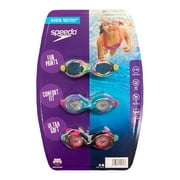 Speedo Kids Swimming Goggles, Anti-Fog, Silicone Strap Ages 3-10, 3 Pack (Rainbow, Purple, Pink)