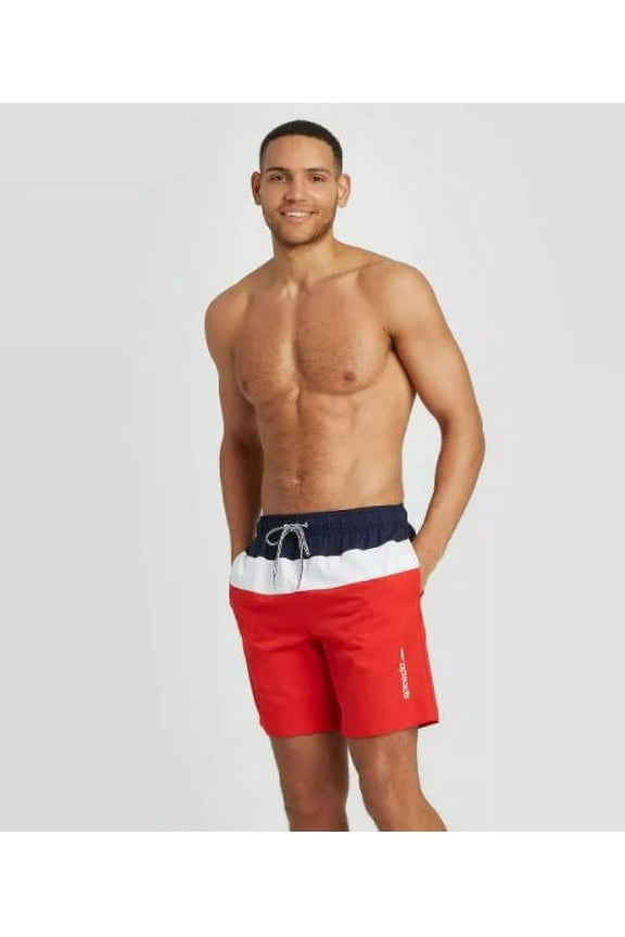 Men's 8" Colorblock Swim Shorts - Navy/White/Red- XXlarge