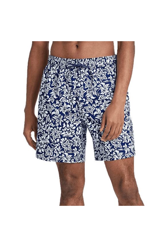 Men's 8" Floral Print Swim Trunks - (Navy, Small)