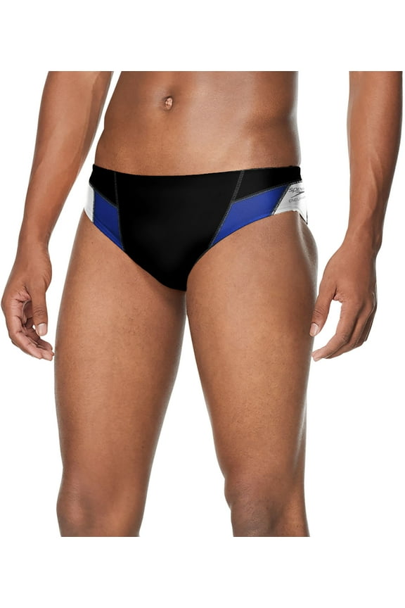 Men's Edge Splice Brief Swimsuit (Black/Blue, 38)