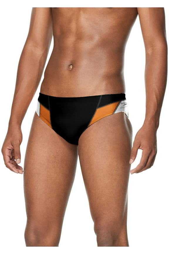 Men's Edge Splice Brief Swimsuit (Black/Orange, 26)