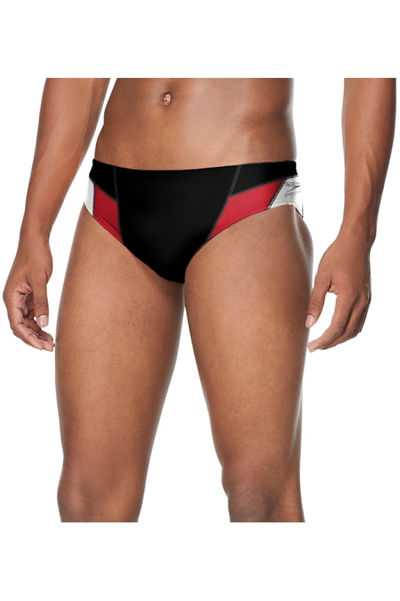Men's Edge Splice Brief Swimsuit (Black/Red, 32)
