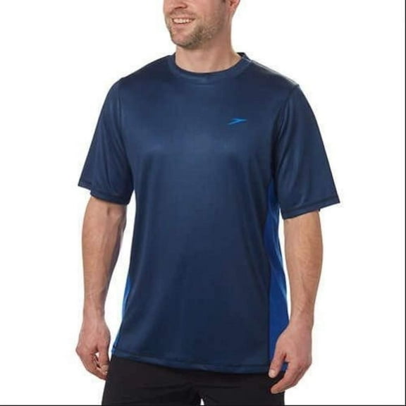 Speedo Men's Fitness UV Protection Rashguard Swim ShirtNew Navy,Medium