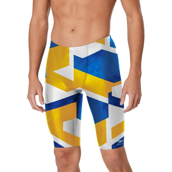 Speedo Men's Glimmer Jammer Swimsuit (Blue/Gold, 30)