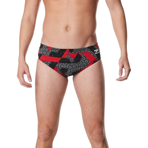 Speedo Men's Ruse Blocks Swim Brief Team Red Size 22