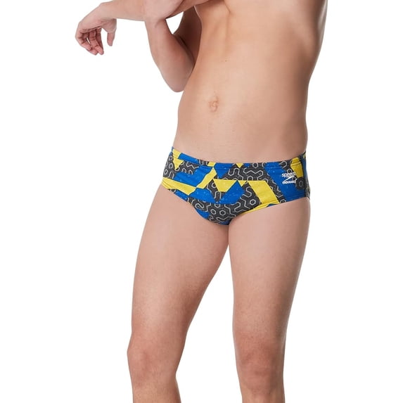 Speedo Men's Ruse Blocks Swim Brief Team Sapphire Gold Size 30