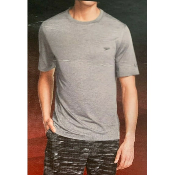 Speedo Men's Shirt Block the Burn Swim Tee Shirt Polyester Gray size XXL.