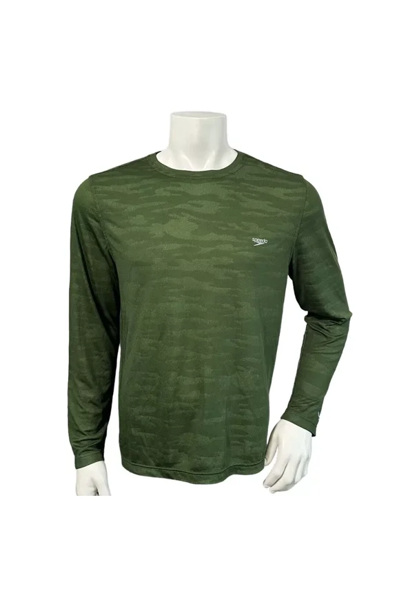 Men's UV UPF30 Long Sleeve Sun Tee Shirt, Green Camo, Large
