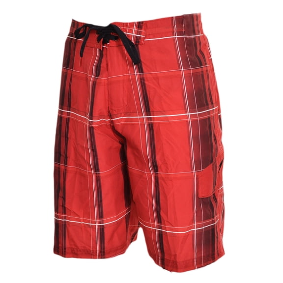 Speedo Mens Cargo Swim Plaid Boardshorts (Red Pepper, Small)