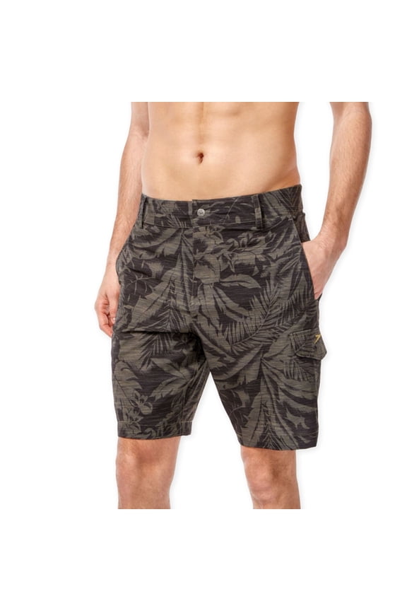 Mens Floral Hybrid Swim Bottom Board Shorts, Brown, 30