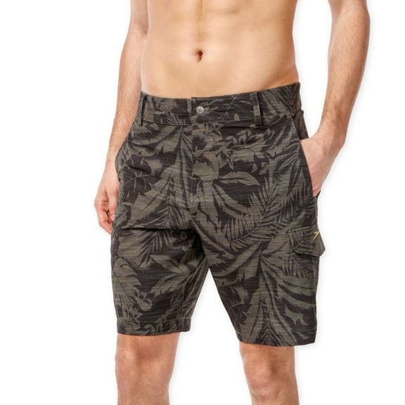 Speedo Mens Floral Hybrid Swim Bottom Board Shorts, Brown, 36