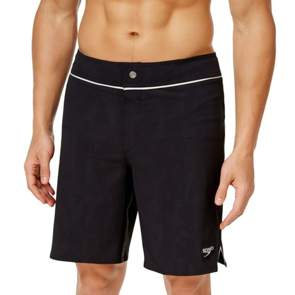 Speedo Mens Packable Geometric Swim Bottom Trunks, Black, 38