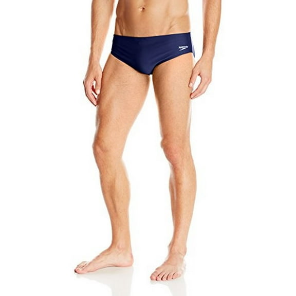 Speedo Mens PowerFLEX Eco Solid Brief Swimsuit, Navy, 36