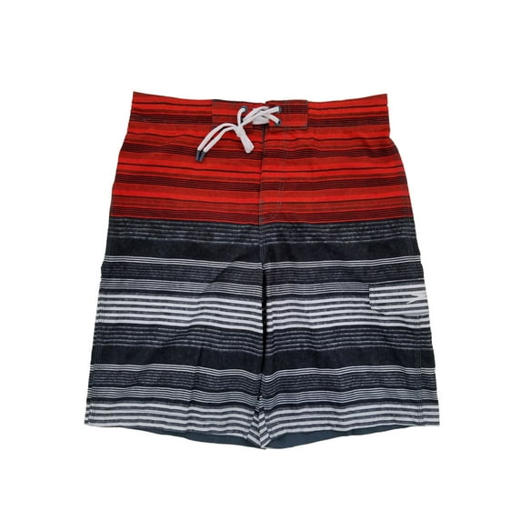 Speedo Mens Red & Gray Striped Turbo Dri E-Board Swim Shorts Swim Trunks L