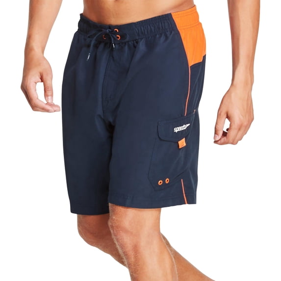 Speedo Mens Sport Colorblock Volley Shorts Small Navy blue/light orange