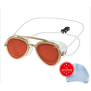 Speedo Sunny G Adult Swim Goggles, Red/Gold Mirrored Lens, UV & Fog Protection, Sunglass Style, Comfee Fit