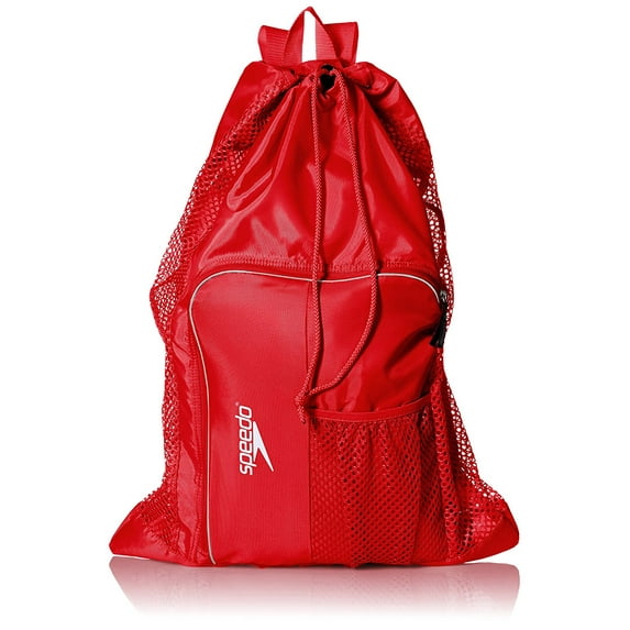 Speedo Water Bottle Pocket Swimming Gear Bag, Red, 24 x 17 inches