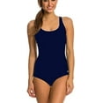 thumbnail image 1 of Speedo Women's One Piece Swimsuit,Keyhole Racerback, Moderate Cut Contrast Trim (Peacoat, Medium), 1 of 3