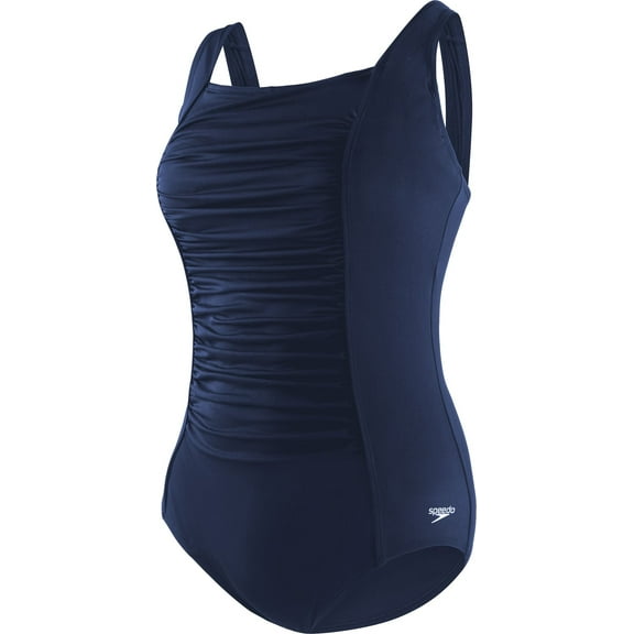 Speedo Women's Plus Solid Shirred One Piece Tank Swimsuit (Speedo Navy, 20)