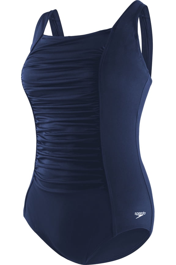 Women's Plus Solid Shirred One Piece Tank Swimsuit (Speedo Navy, 22)