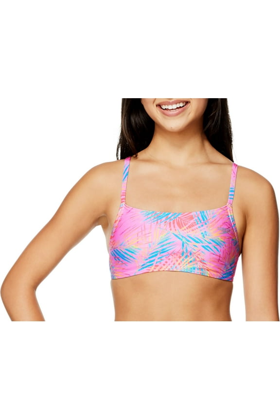 Women's Printed Fixed Back Bikini Top (Palm Print, M)