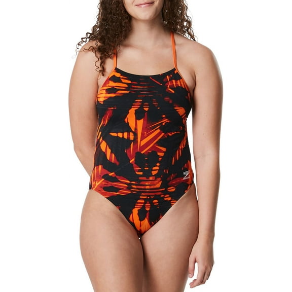 Speedo Women's Reflected One Back One-Piece Swimsuit (Speedo Orange, 28)