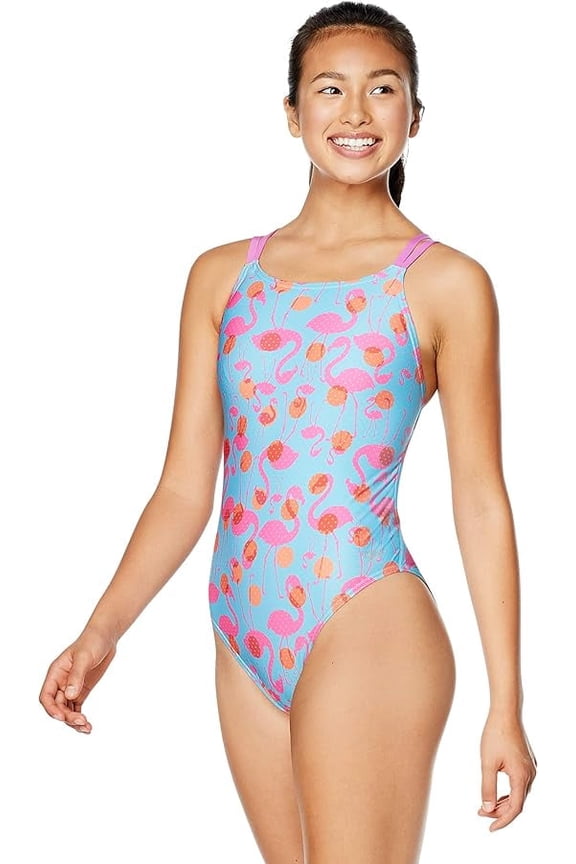 Women's Printed Eco Endurance One Piece, Fixed Back Double Strap Swimsuit, 28