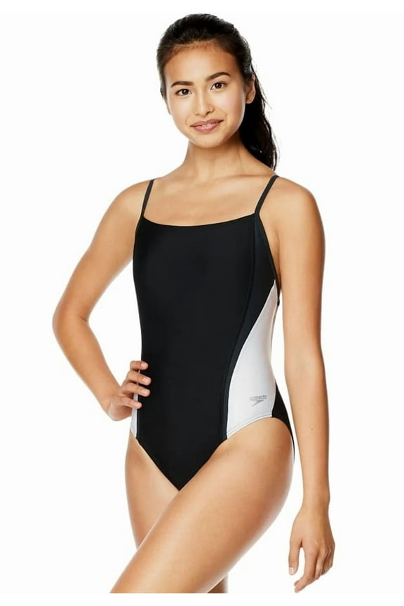 Women's Standard Swimsuit One Piece ProLT Solid Splice Relay Back-Black (Size 24)