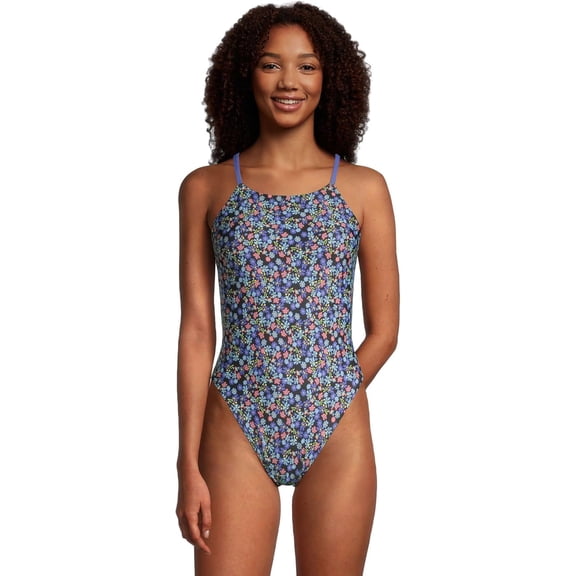 Speedo Women's Floral One-Piece Swimsuit – High Cut, Scoop Neck, Adjustable Strap Bathing Suit Size 30