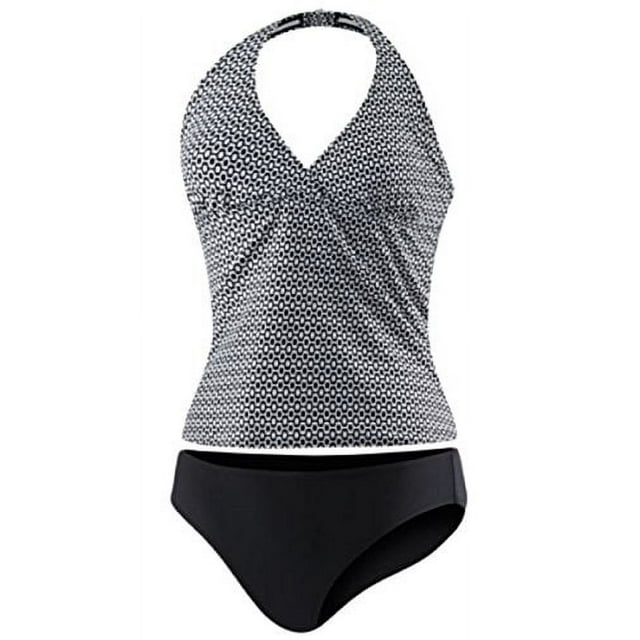 Speedo Womens Halter Top Tankini Swimsuit (8, Rio Tile Black)