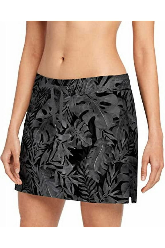 Women's Woven Swim Skort Black Leaf Large