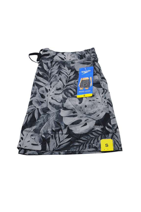 Women's Woven Swim Skort Black Leaf Small