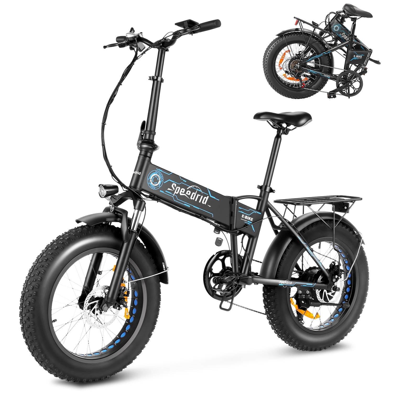 Speedrid Peak 1000W Folding Electric Bike for Adults 20 x 4.0 Fat Tire Ebike with 48V 10.4Ah Large Removable Battery Electric Bicycle 50 Miles Max