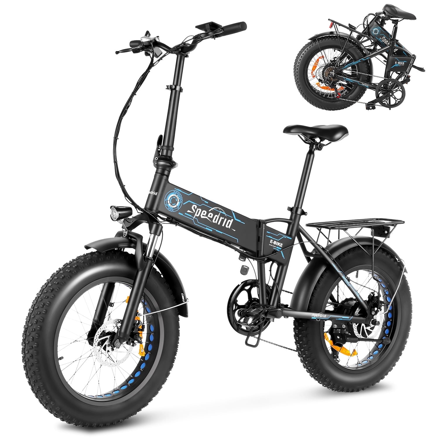 Speedrid 500W Folding Electric Bike Adults 20 x 4 0 Fat Tire Ebike 48V 10 4Ah Large Removable Battery Electric Bicycle 50 Miles Max Range Front Suspe