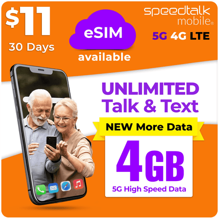 SpeedTalk Mobile 4GB SIM Card - 5G 4G LTE Talk & Text - Standard Micro Nano Sizes