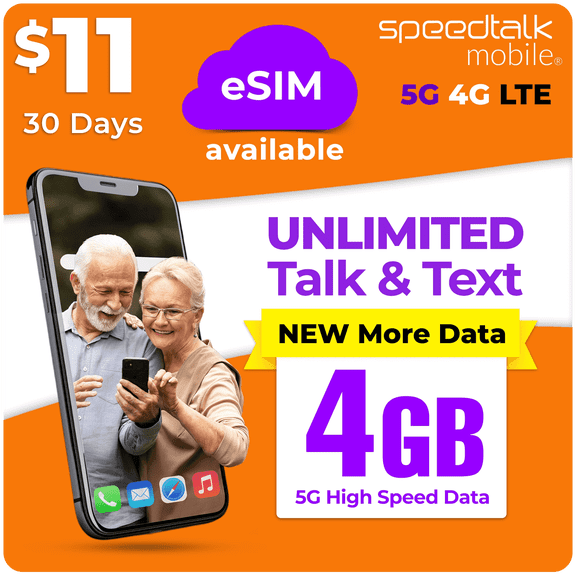 SpeedTalk Mobile 4GB SIM Card - 5G 4G LTE Talk & Text - Standard Micro Nano Sizes
